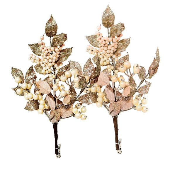 Other - Champagne Gold, Ivory Berry and Rose Gold Christmas Floral Clips (Set of 2)